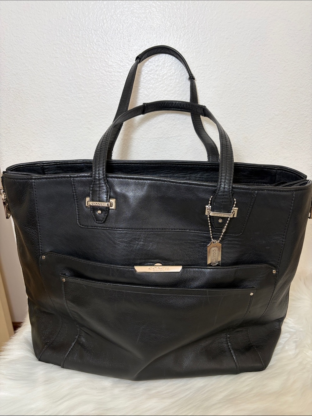 Coach Taylor Large Black Leather Fashion Tote